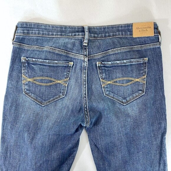 ABERCROMBIE & FITCH THE A&F BOOT DISTRESSED JEANS IN A MEDIUM WHISKERED DENIM - Picture 8 of 10